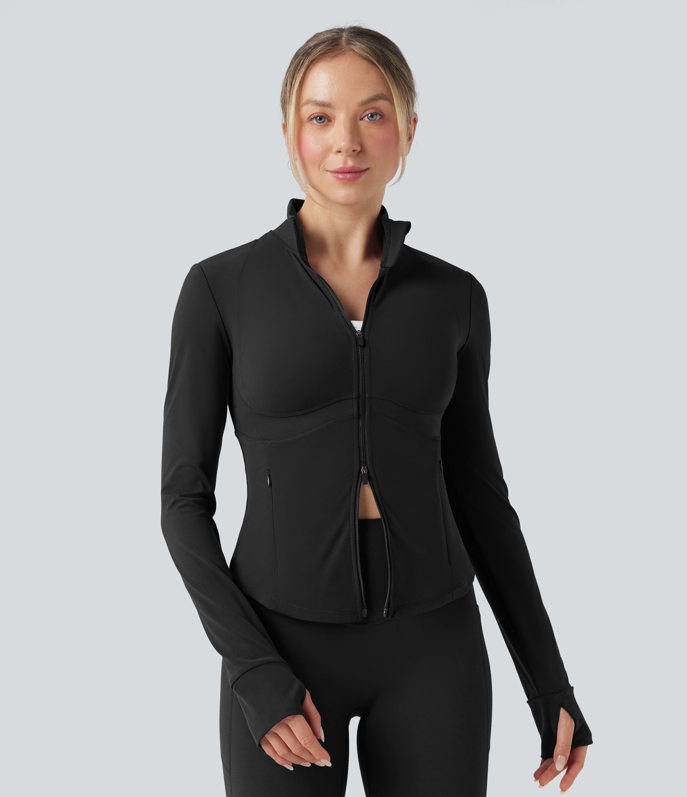 Veste de yoga Halara UltraSculpt™ col montant push-up manches longues à trous pouces avec poches