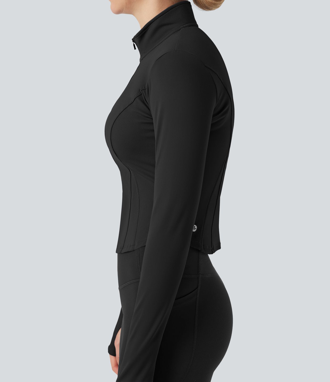 Veste de yoga Halara UltraSculpt™ col montant push-up manches longues à trous pouces avec poches