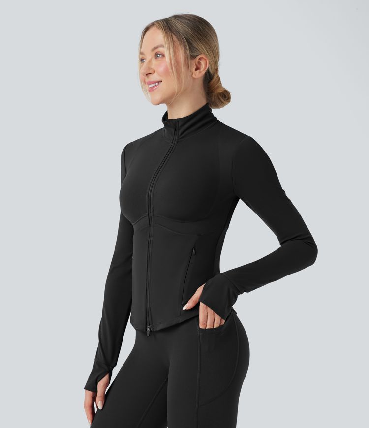 Halara UltraSculpt™ Mock Neck Push-Up Long Sleeve Thumb Hole Yoga Jacket with Pockets