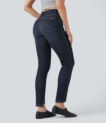 Halara Flex™ Low Rise 7/8 Skinny Sparkle Casual Jeans with Pockets