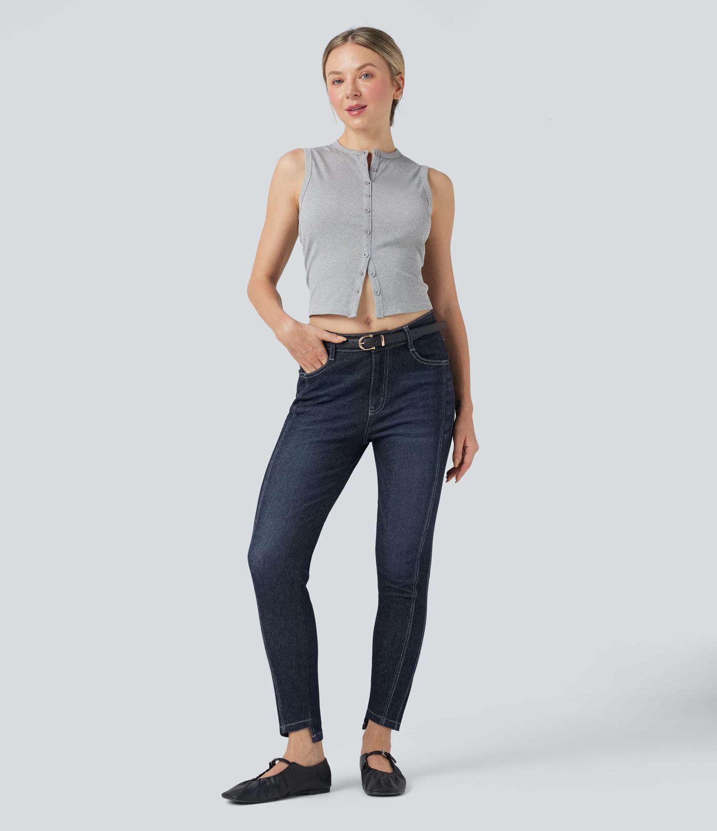 Halara Flex™ Low Rise 7/8 Skinny Sparkle Casual Jeans with Pockets