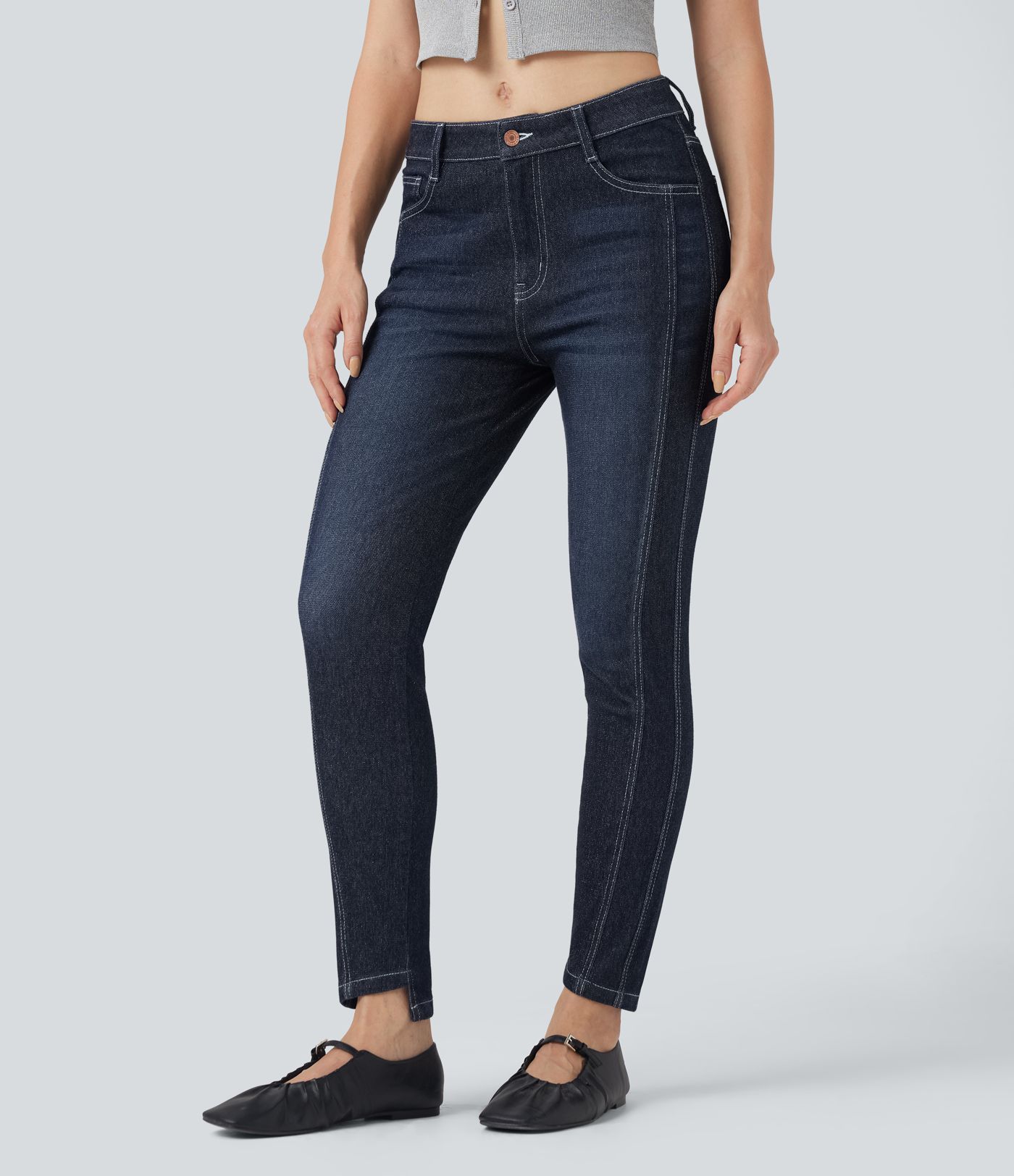 Halara Flex™ Low Rise 7/8 Skinny Sparkle Casual Jeans with Pockets