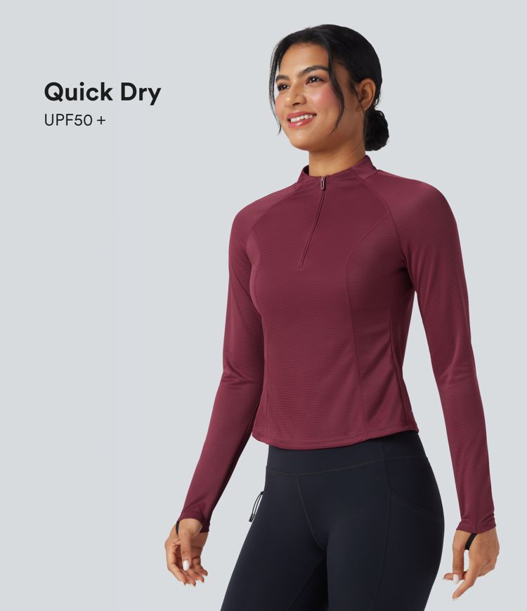Long Sleeve Thumb Hole Quick Dry Hiking Sports Top with Pocket-UPF50+