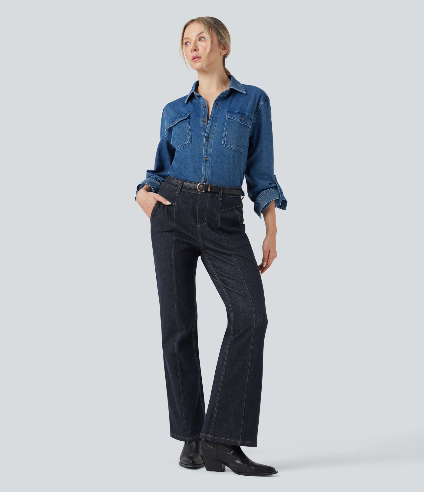 Halara Flex™ Water-Repellent Oil-Resistant Mid Ris Bootcut Casual Jeans with Pockets