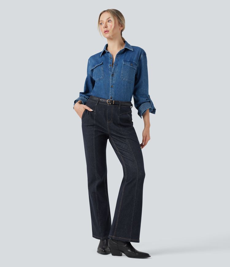 Halara Flex™ Water-Repellent Oil-Resistant Mid Ris Bootcut Casual Jeans with Pockets