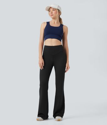 Pantalones de yoga acampanados de tiro alto con bolsillos