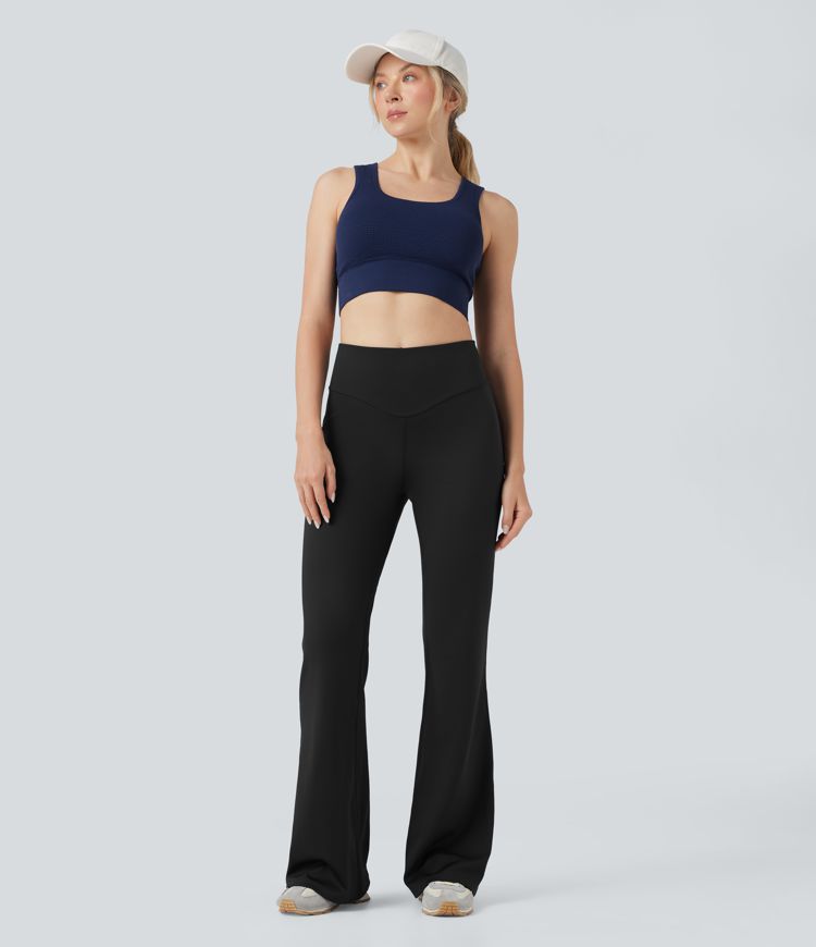 Pantalones de yoga acampanados de tiro alto con bolsillos