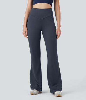 High Waisted Sheen Yoga Flare Pants with Pockets
