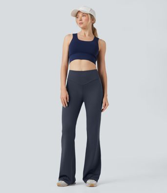 High Waisted Sheen Yoga Flare Pants with Pockets