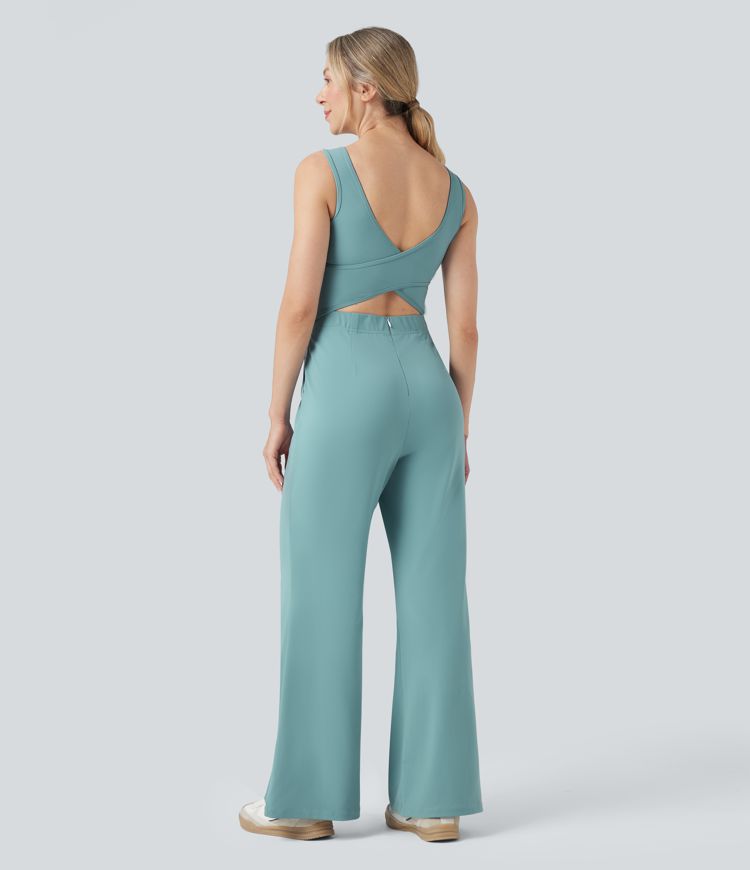 Nile Blue Crossover Casual Jumpsuit with Pockets-Easy Peezy Edition / 1