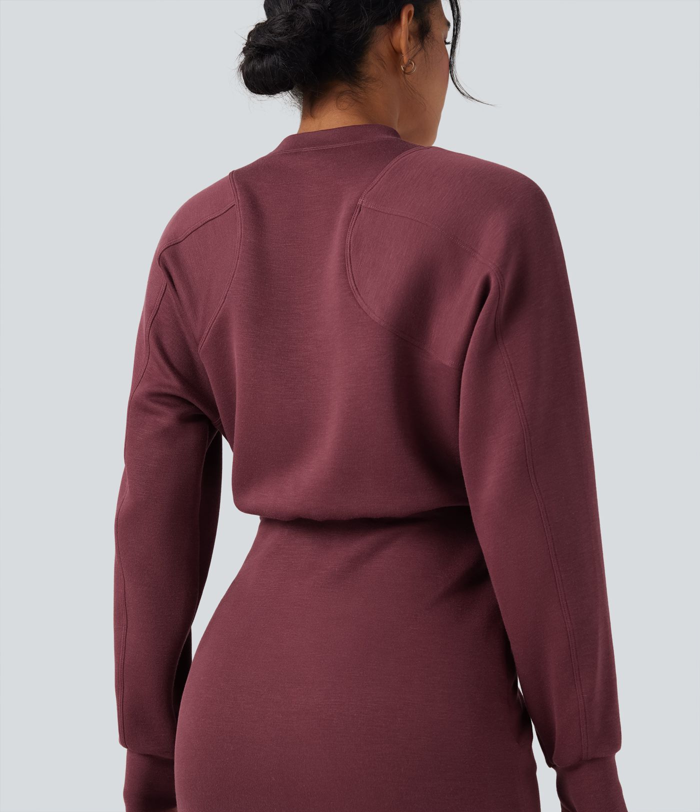 SpacerTek™ Velvet Round Neck Long Sleeve Thumb Hole Mini Casual Dress with Pockets