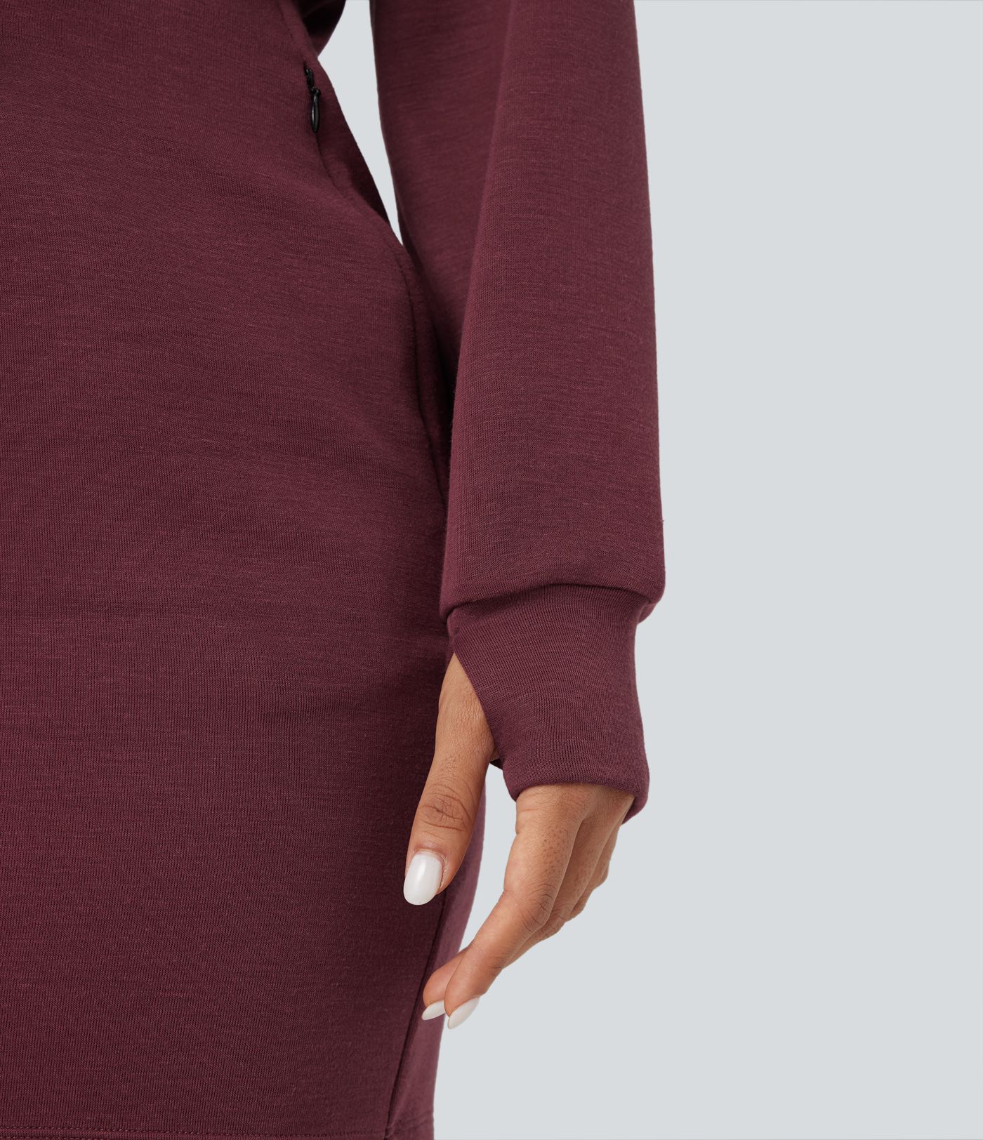 SpacerTek™ Velvet Round Neck Long Sleeve Thumb Hole Mini Casual Dress with Pockets