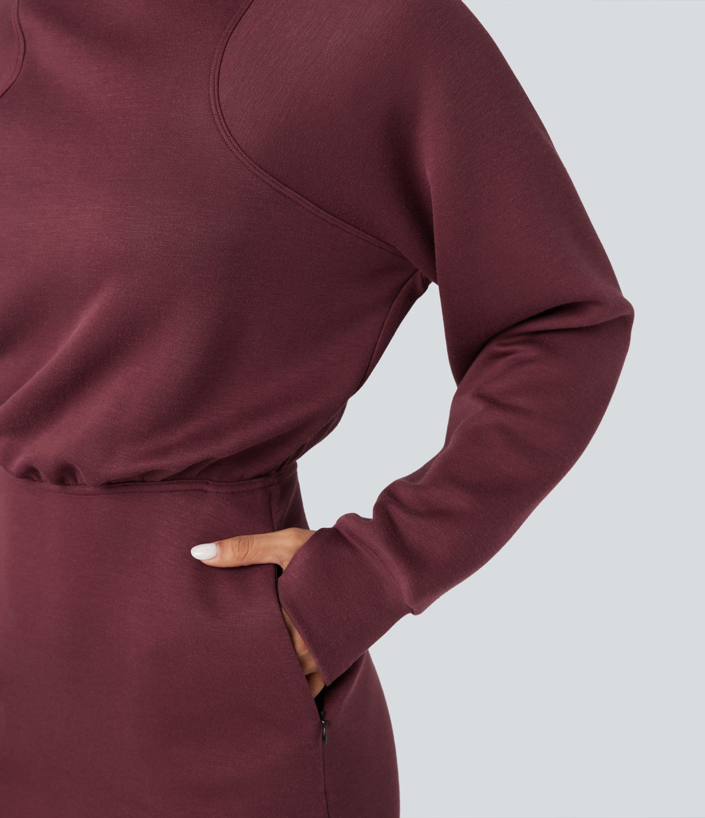 SpacerTek™ Velvet Round Neck Long Sleeve Thumb Hole Mini Casual Dress with Pockets