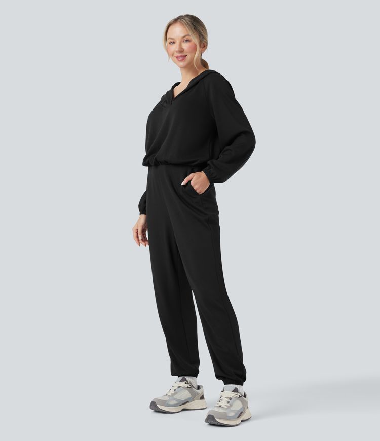 Hooded Long Sleeve Casual Jumpsuit with Pockets-Easy Peezy