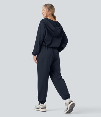 Hooded Long Sleeve Casual Jumpsuit with Pockets-Easy Peezy