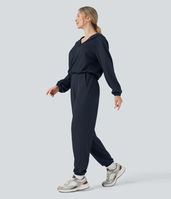 Hooded Long Sleeve Casual Jumpsuit with Pockets-Easy Peezy