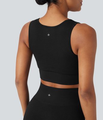 OneForm Seamless Flow Low Support U Neck Cropped Waffle Yoga Sports Bra