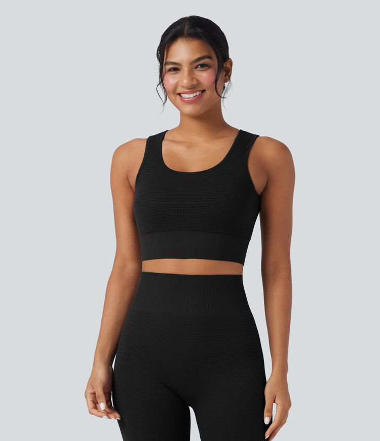 OneForm Seamless Flow Low Support U Neck Cropped Waffle Yoga Sports Bra