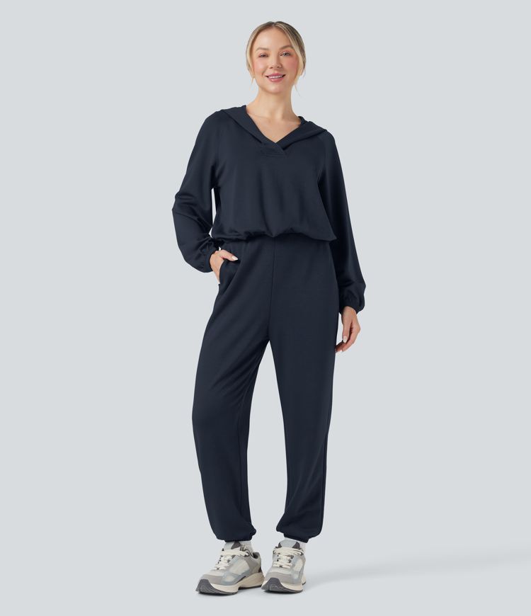 Hooded Long Sleeve Casual Jumpsuit with Pockets-Easy Peezy
