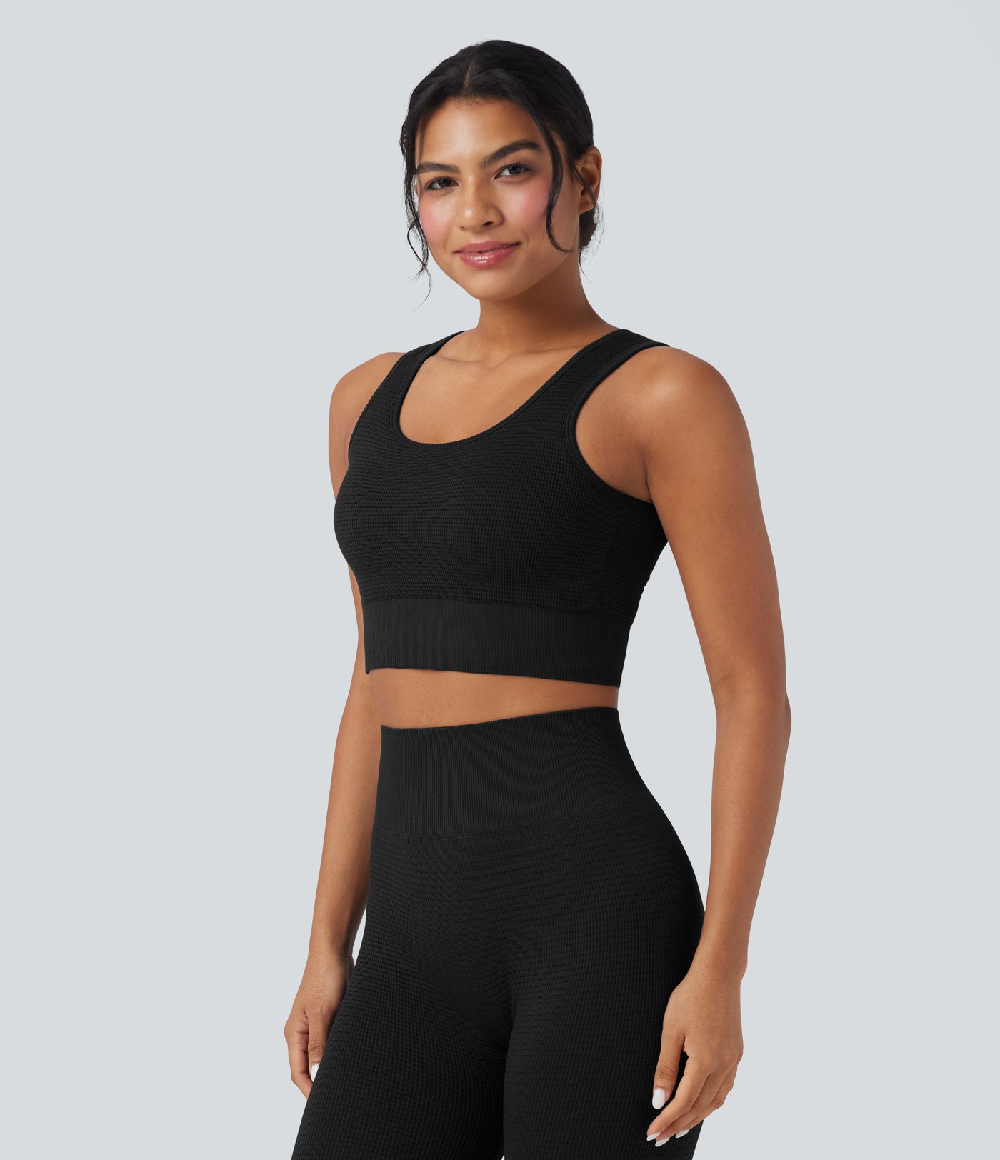 OneForm Seamless Flow Low Support U Neck Cropped Waffle Yoga Sports Bra