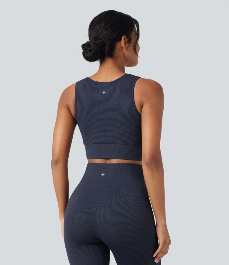 Seamless Flow Low Support U Neck Cropped Waffle Yoga Sports Bra