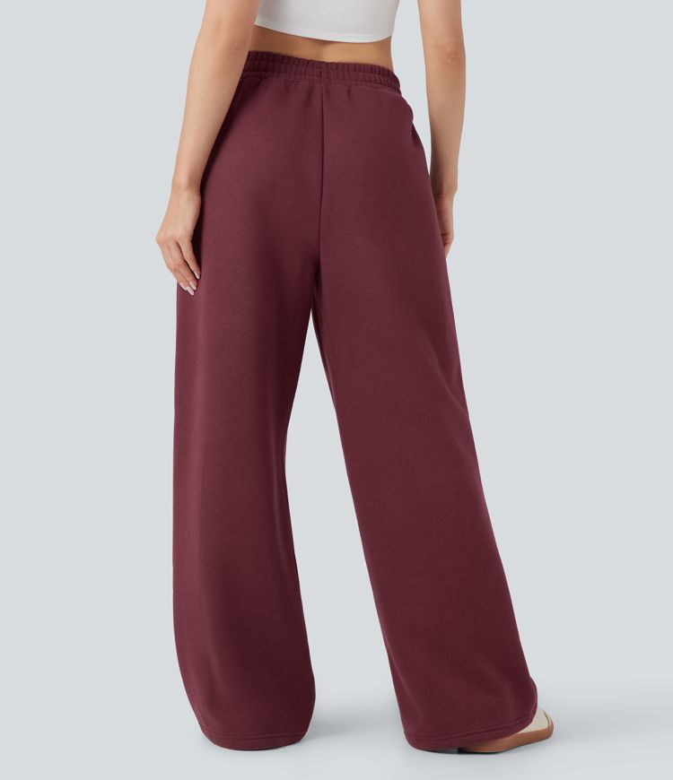 High-waisted Drawstring Fleece Casual Cotton Trousers with Pockets