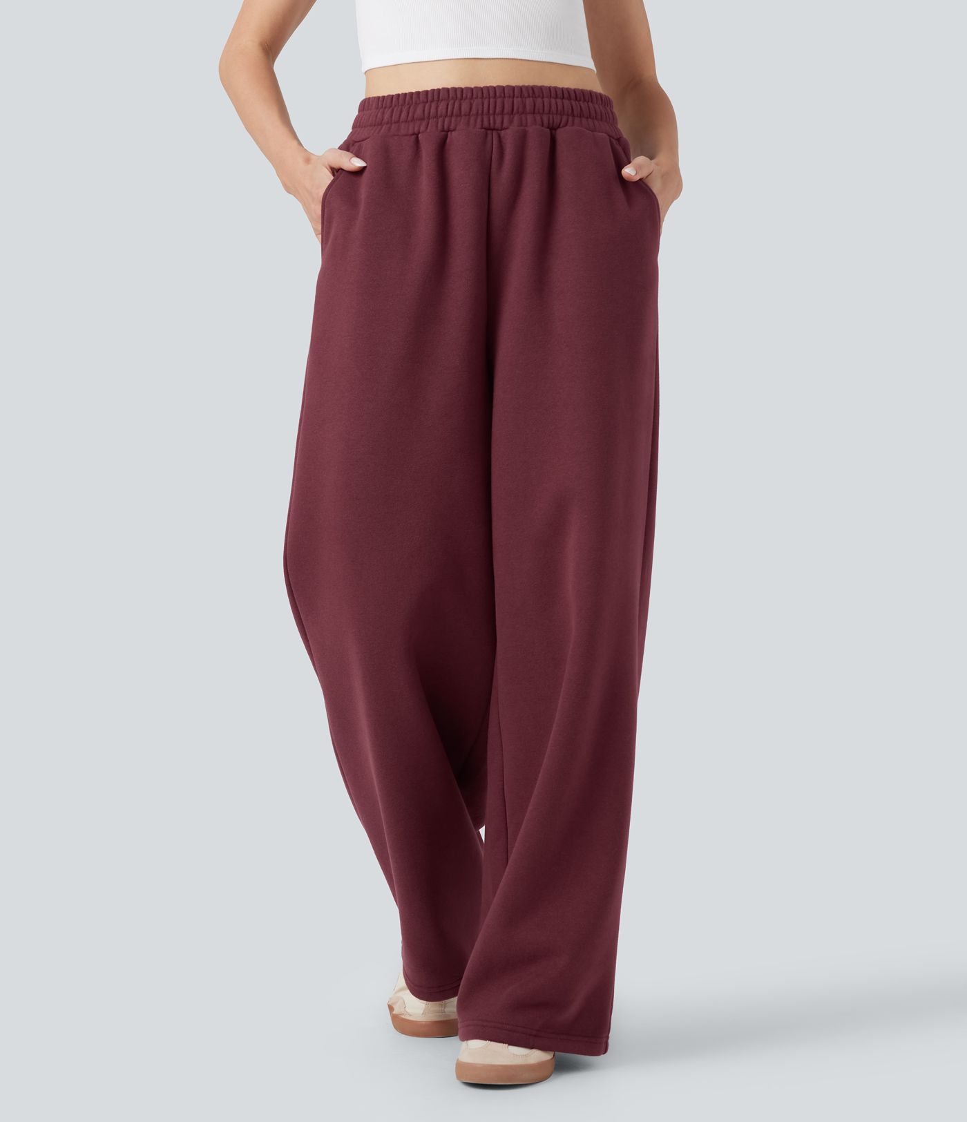 High-waisted Drawstring Fleece Casual Cotton Pants with Pockets
