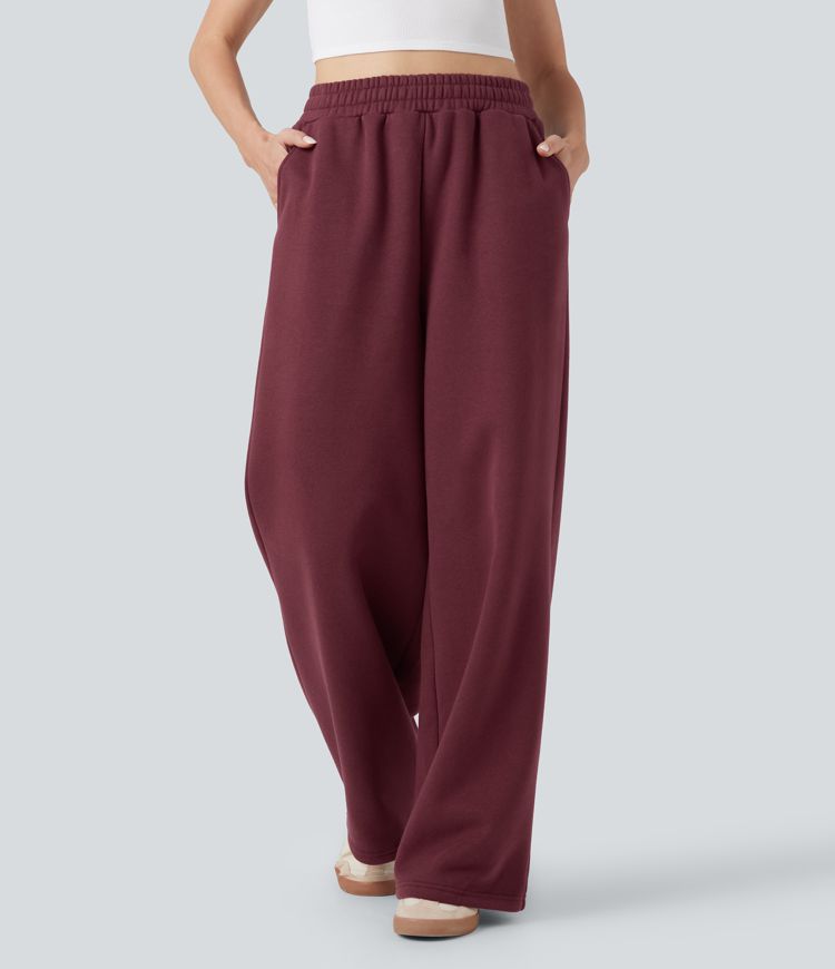 High-waisted Drawstring Fleece Casual Cotton Pants with Pockets