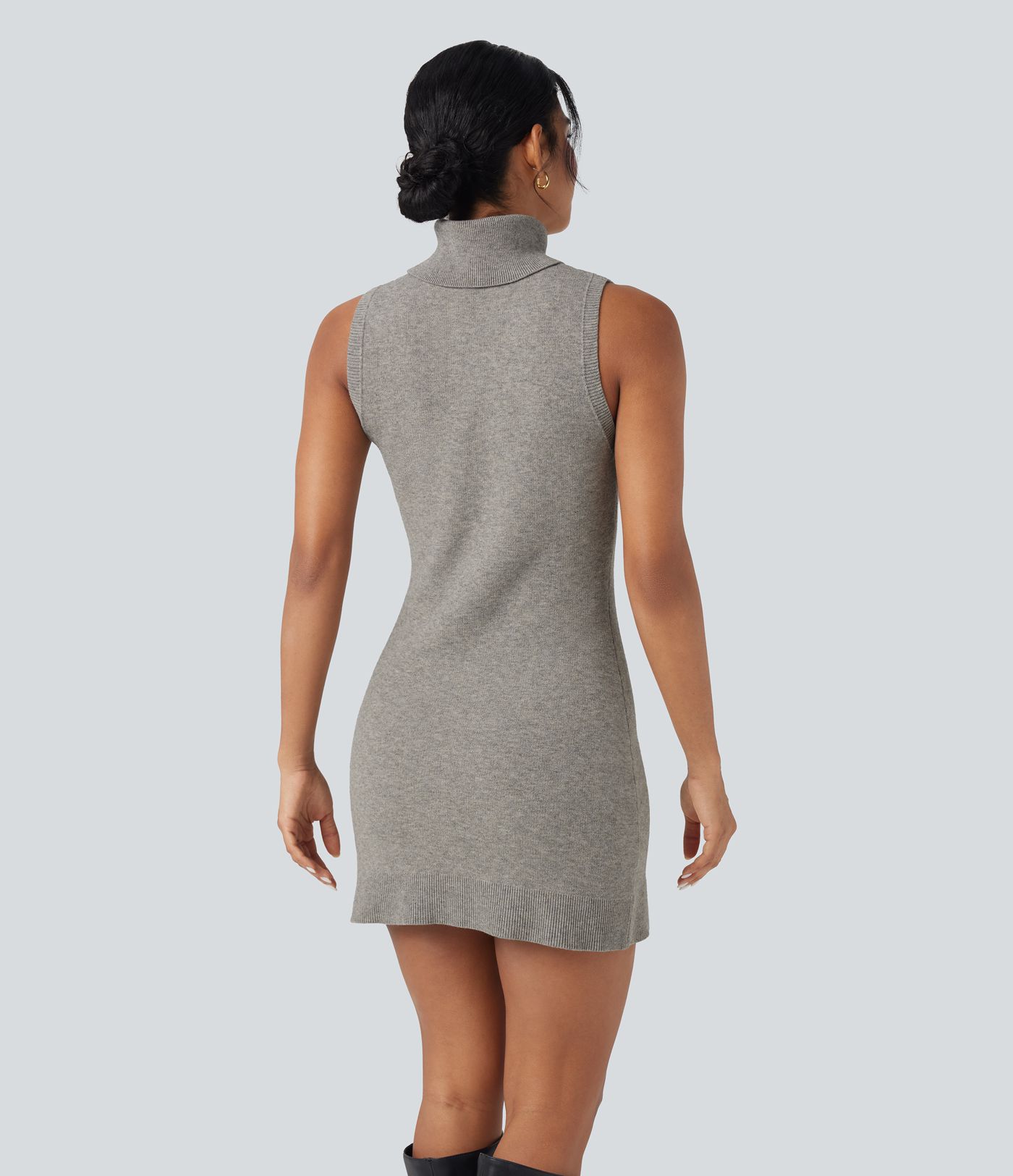 High-neck Sleeveless Mini Work Sweater Dress