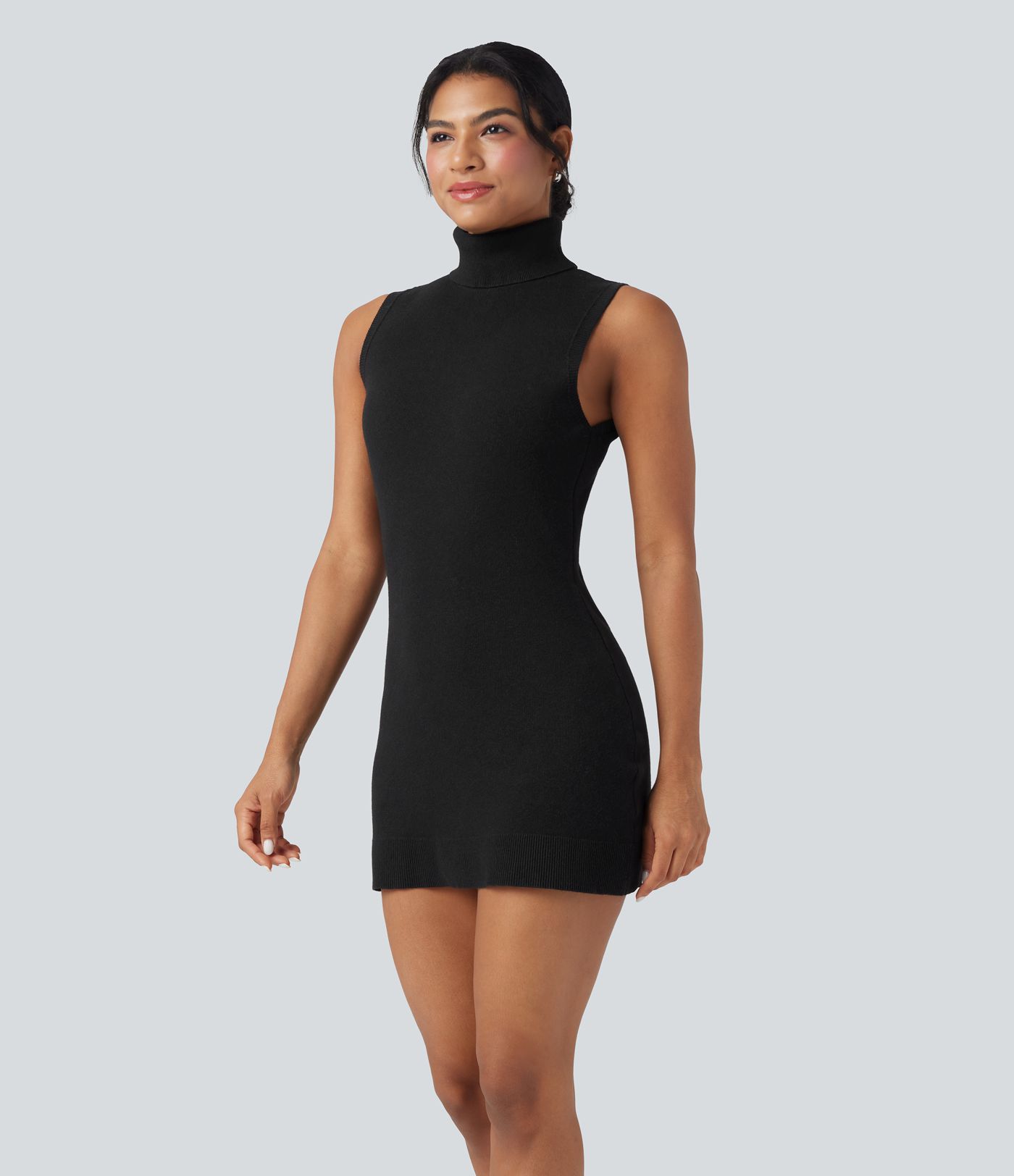 Ärmelloses Sweatshirt-Minikleid mit hohem Kragen