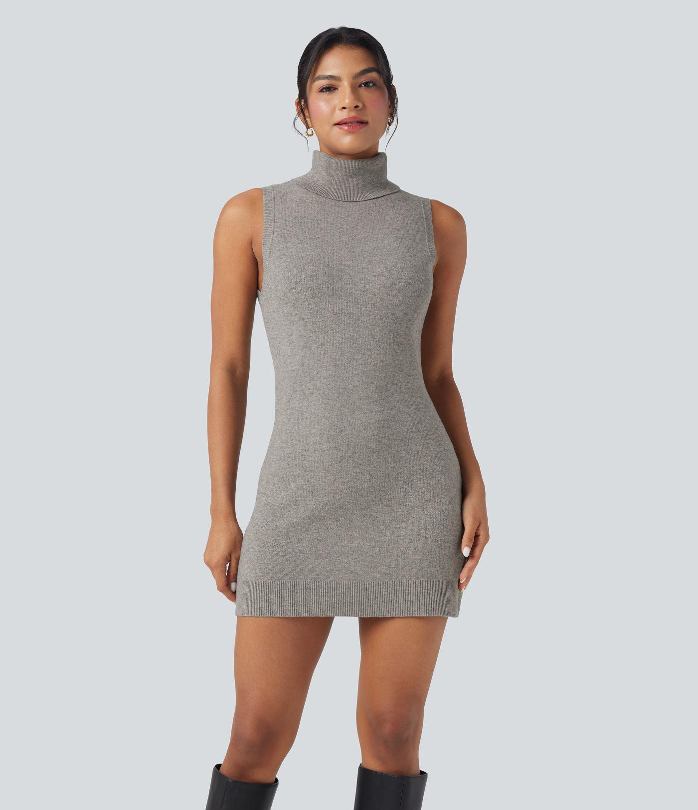 High-neck Sleeveless Mini Work Sweater Dress