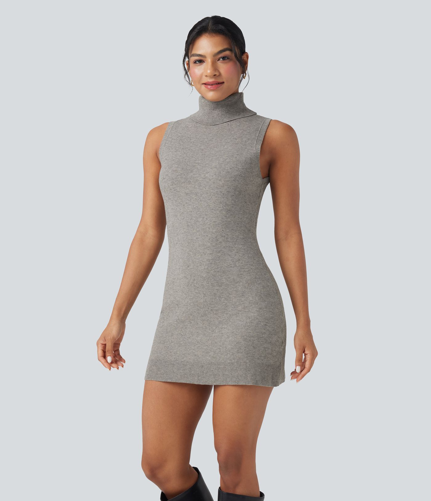 High-neck Sleeveless Mini Work Sweater Dress