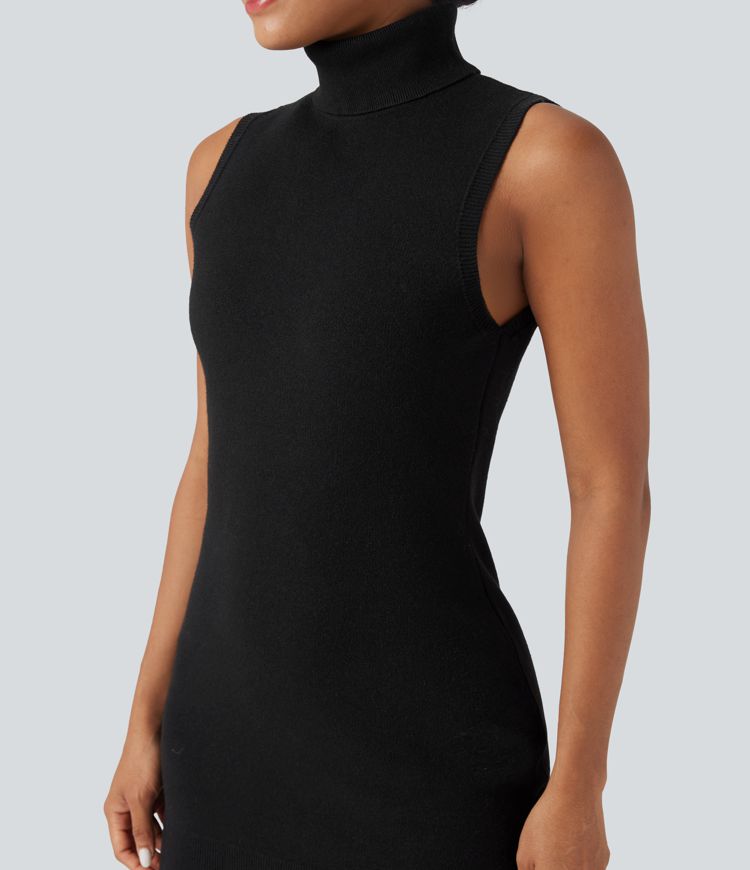 Ärmelloses Sweatshirt-Minikleid mit hohem Kragen