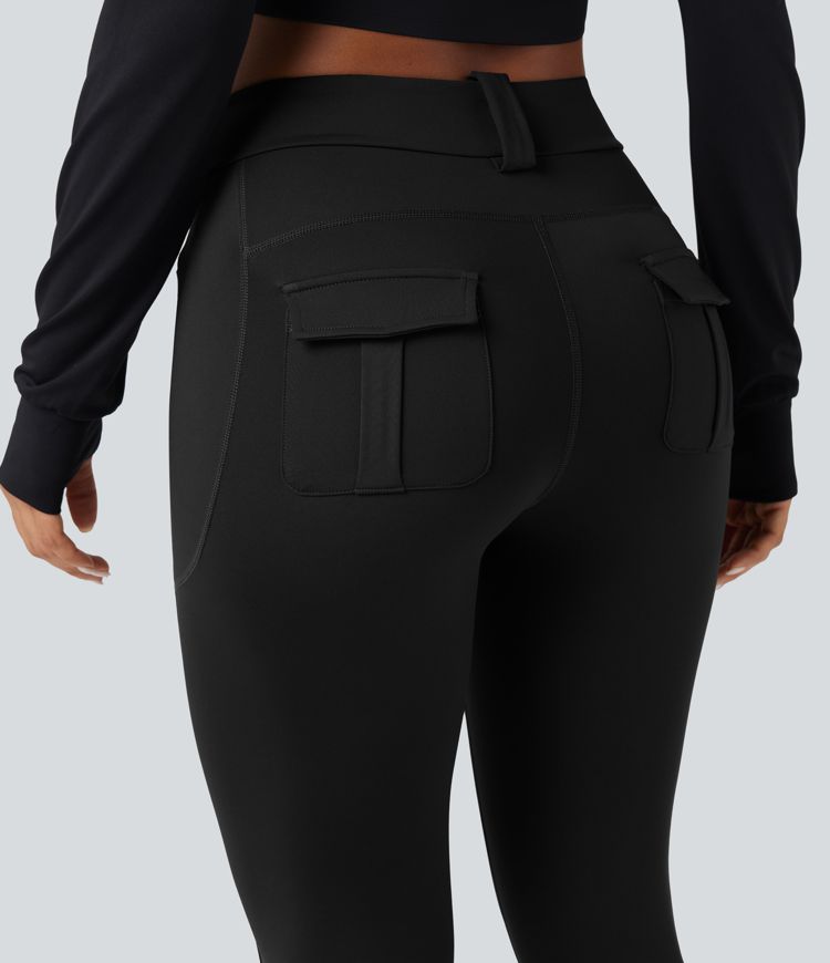 Wear-Resistant Mid Rise Cargo Hiking Leggings with Pockets