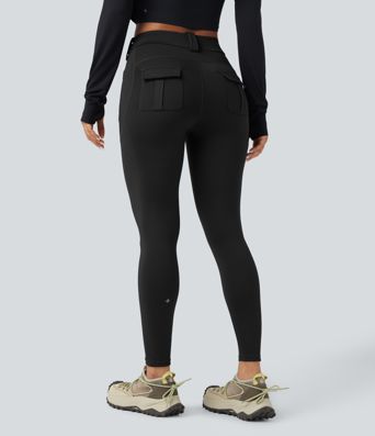Wear-Resistant Mid Rise Cargo Hiking Leggings with Pockets