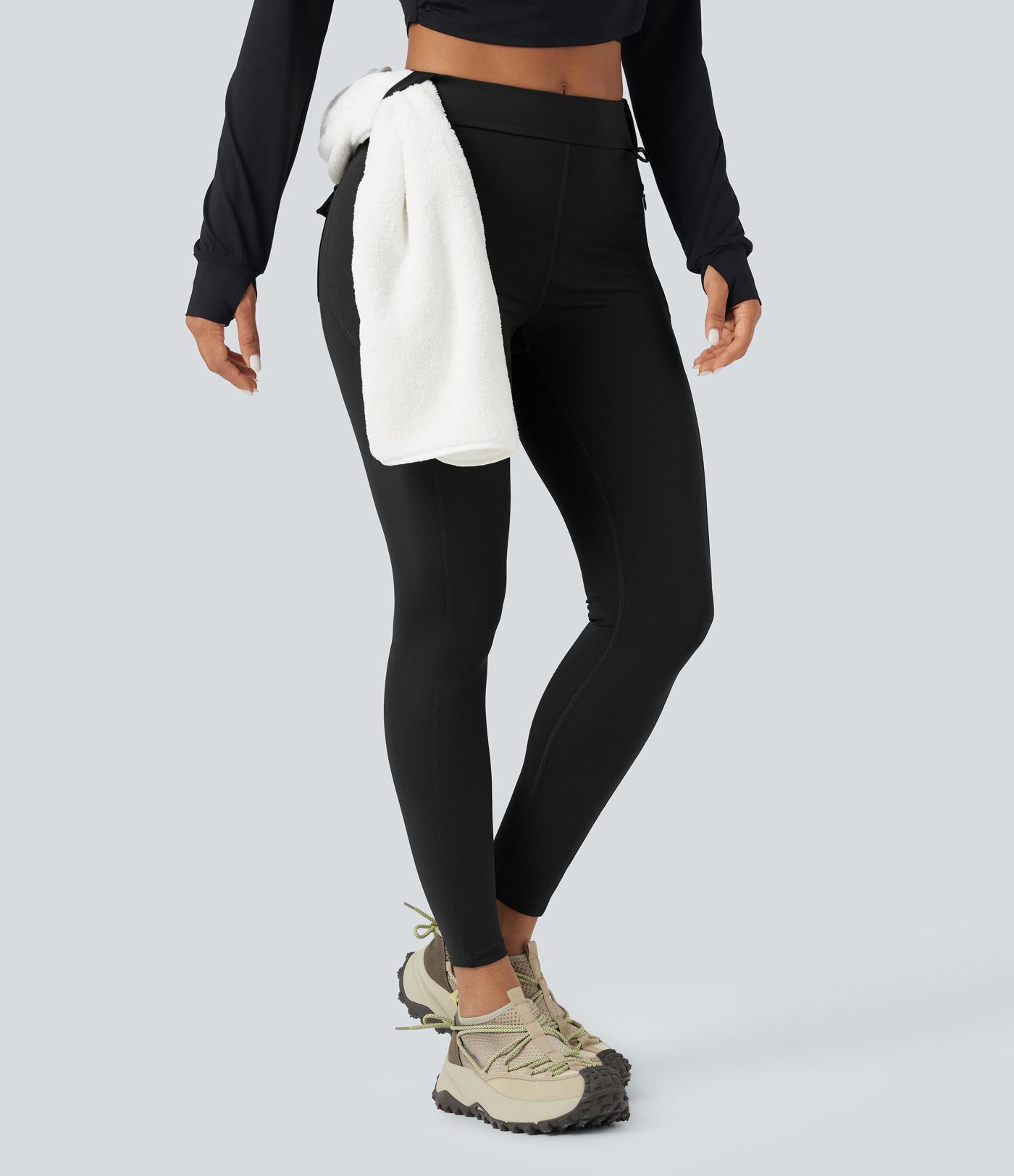 Wear-Resistant Mid Rise Cargo Hiking Leggings with Pockets