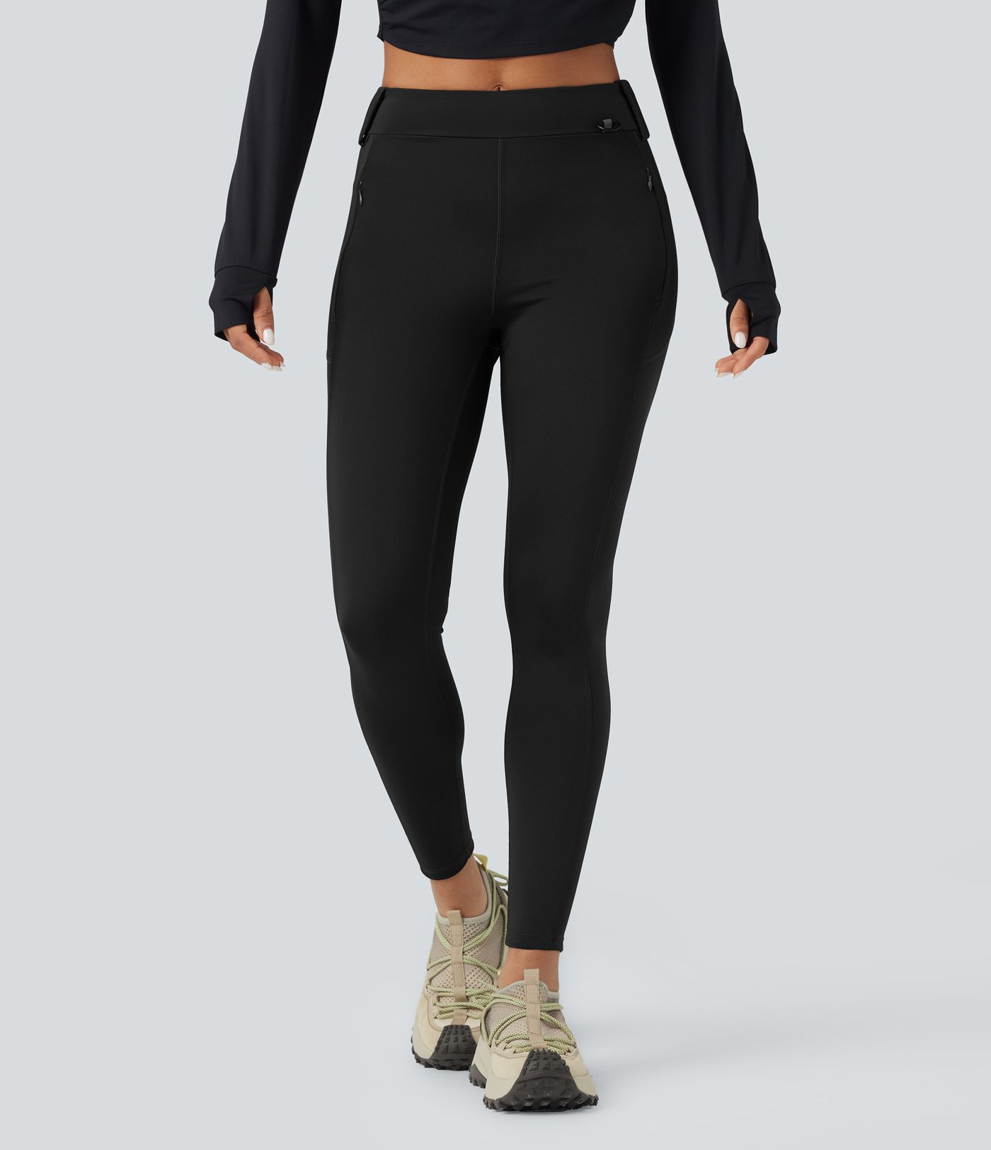 Wear-Resistant Mid Rise Cargo Hiking Leggings with Pockets