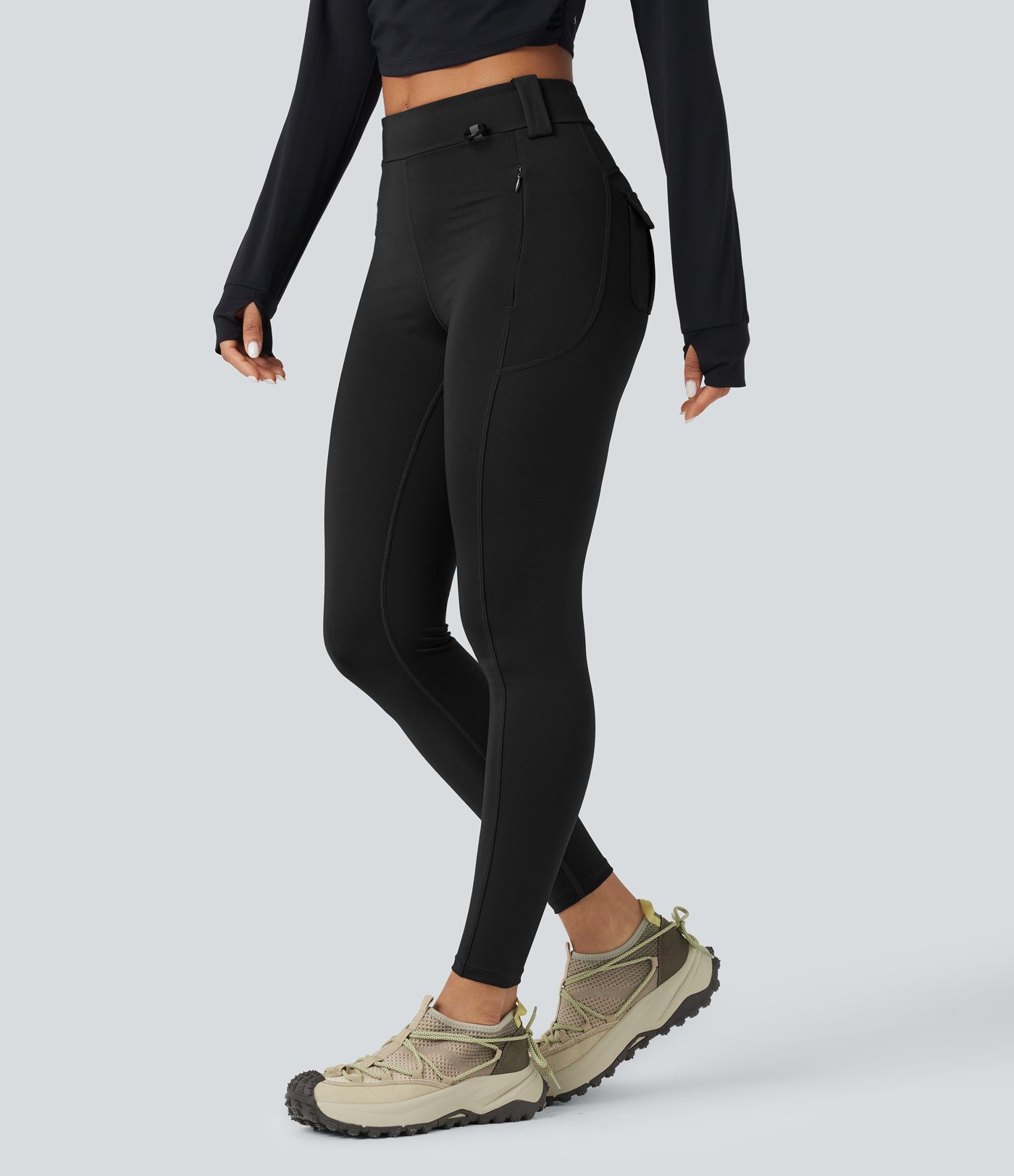 Wear-Resistant Mid Rise Cargo Hiking Leggings with Pockets