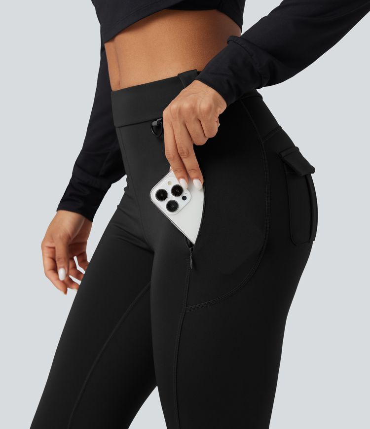 Wear-Resistant Mid Rise Cargo Hiking Leggings with Pockets