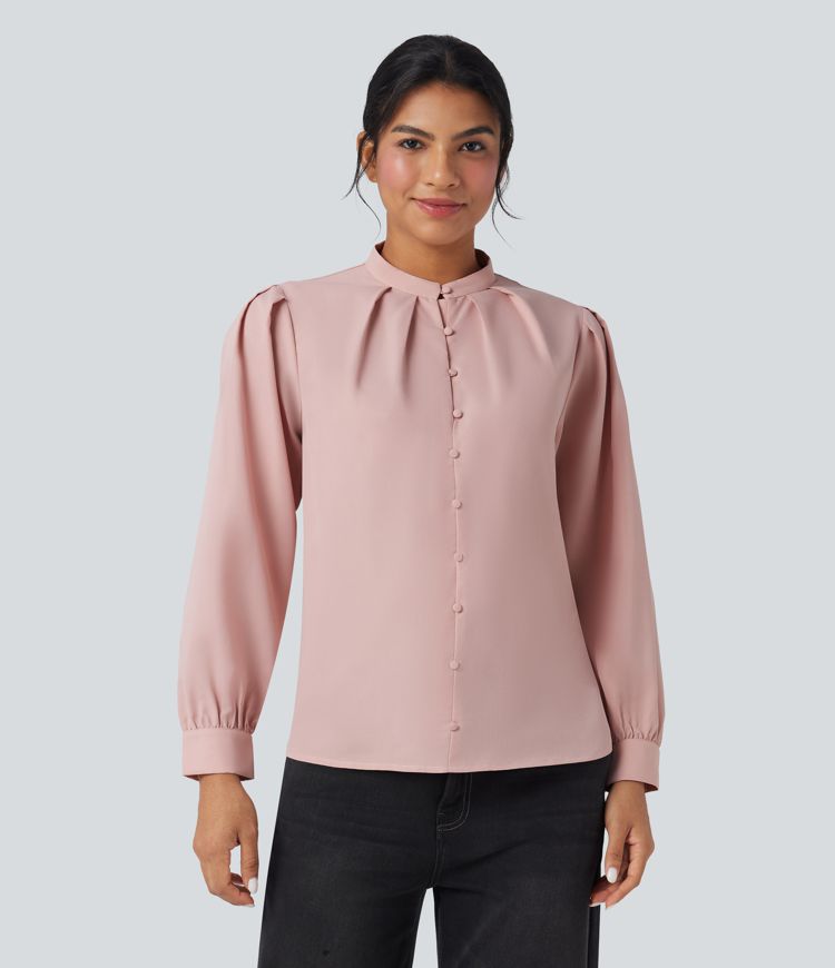 Freizeithemd mit Stehkragen und langen Ärmeln