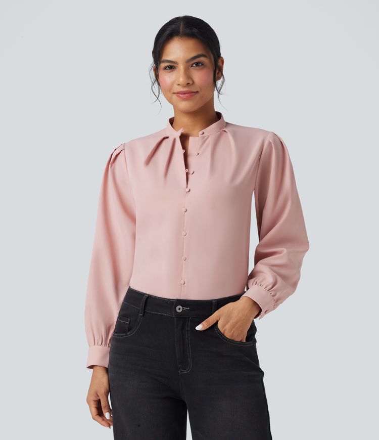 Stand Collar Long Sleeve Casual Shirt