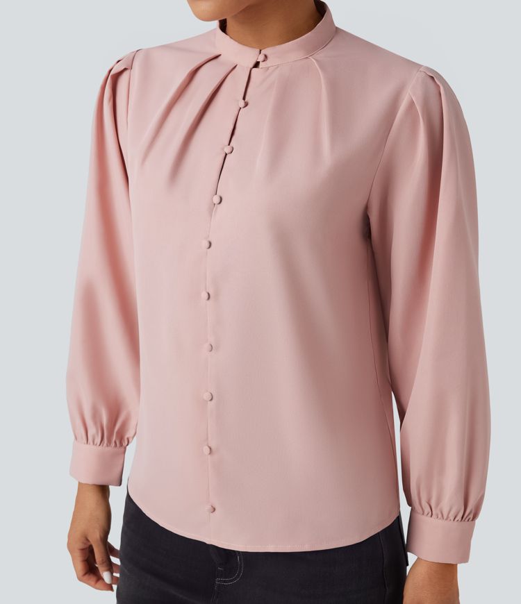 Freizeithemd mit Stehkragen und langen Ärmeln