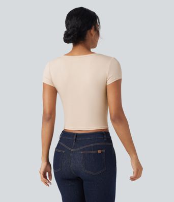 Deep V-neck Short Sleeve Slim Casual T-Shirt