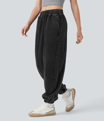 Mellemhøje, vaskede French Terry bomuldsjoggers i casual stil med lommer