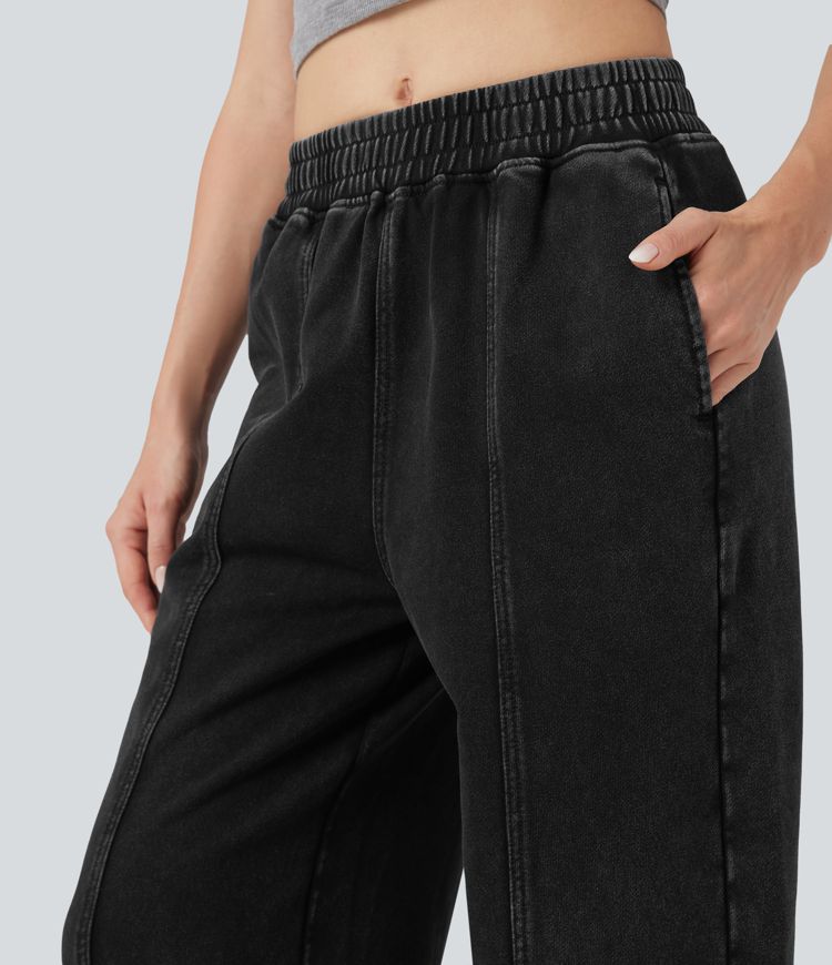 Mellemhøje, vaskede French Terry bomuldsjoggers i casual stil med lommer