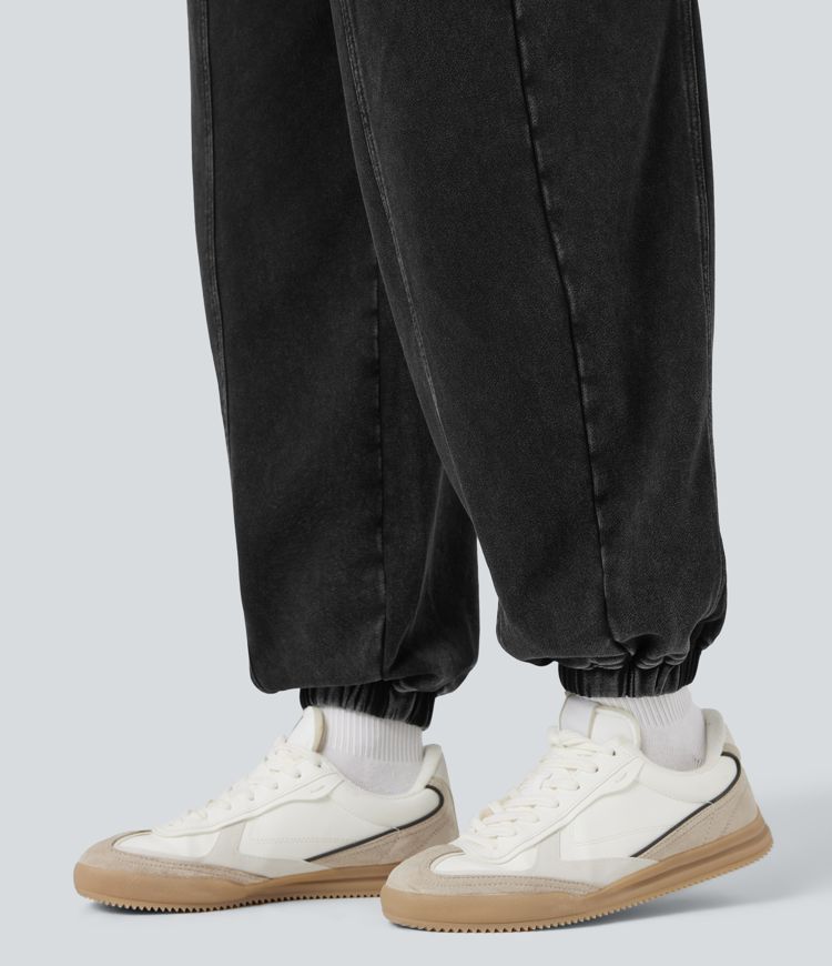 Mellemhøje, vaskede French Terry bomuldsjoggers i casual stil med lommer