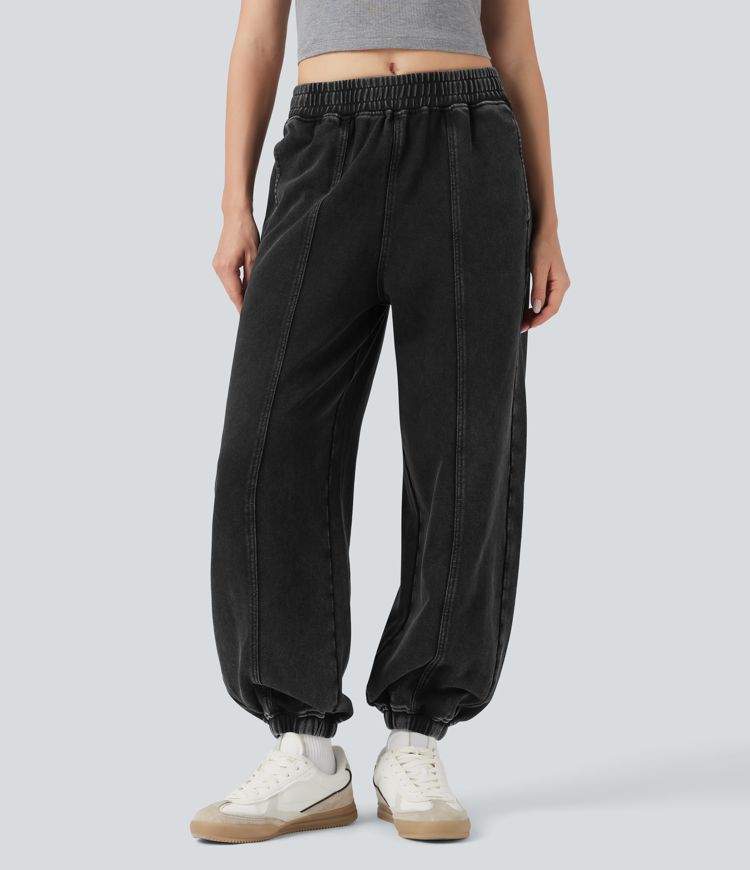 Mellemhøje, vaskede French Terry bomuldsjoggers i casual stil med lommer