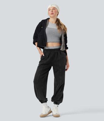 Mellemhøje, vaskede French Terry bomuldsjoggers i casual stil med lommer