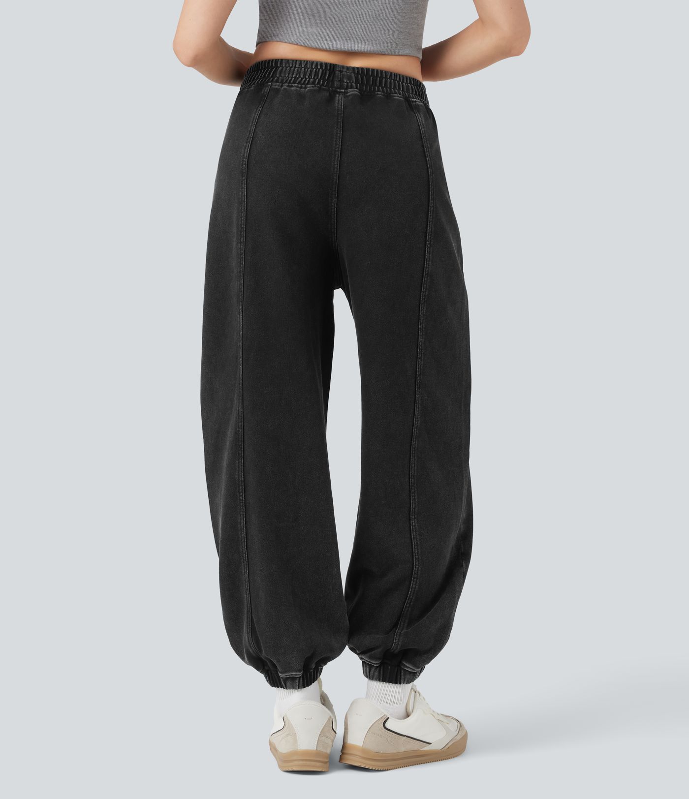 Mellemhøje, vaskede French Terry bomuldsjoggers i casual stil med lommer