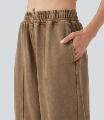 Cepli, orta bel, yıkanmış Fransız havlu pamuklu rahat jogger